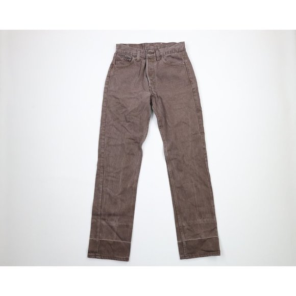 Vintage 80s Levis 501xx Mens 28x32 Faded Button Fly Original Fit Jeans Brown USA